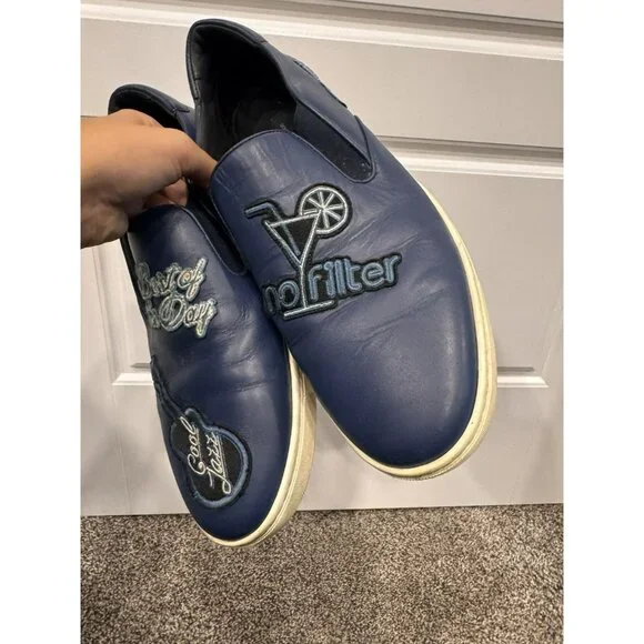 Dolce & Gabbana Men’s London Jazz Patches Slip On Blue Leather Shoes Size 10 - Picture 7 of 10